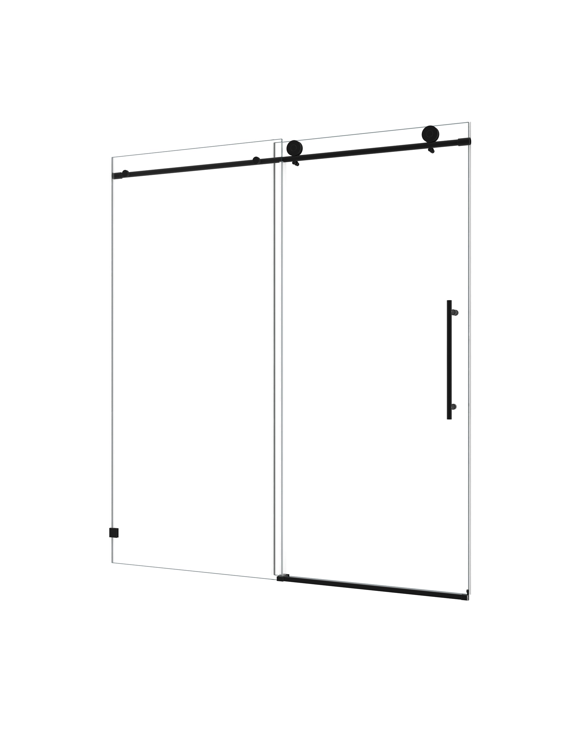 6076 Matte Black Frameless One Fixed And One Shifted Shower Door, 70Mm 304 Stainless Steel Large Pulleys With Adjustable Soft Closing Function,With Nano Easy Cleaning,Stick Explosion Proof Menbrance Matte Black Bathroom American Design,Minimalist Glass