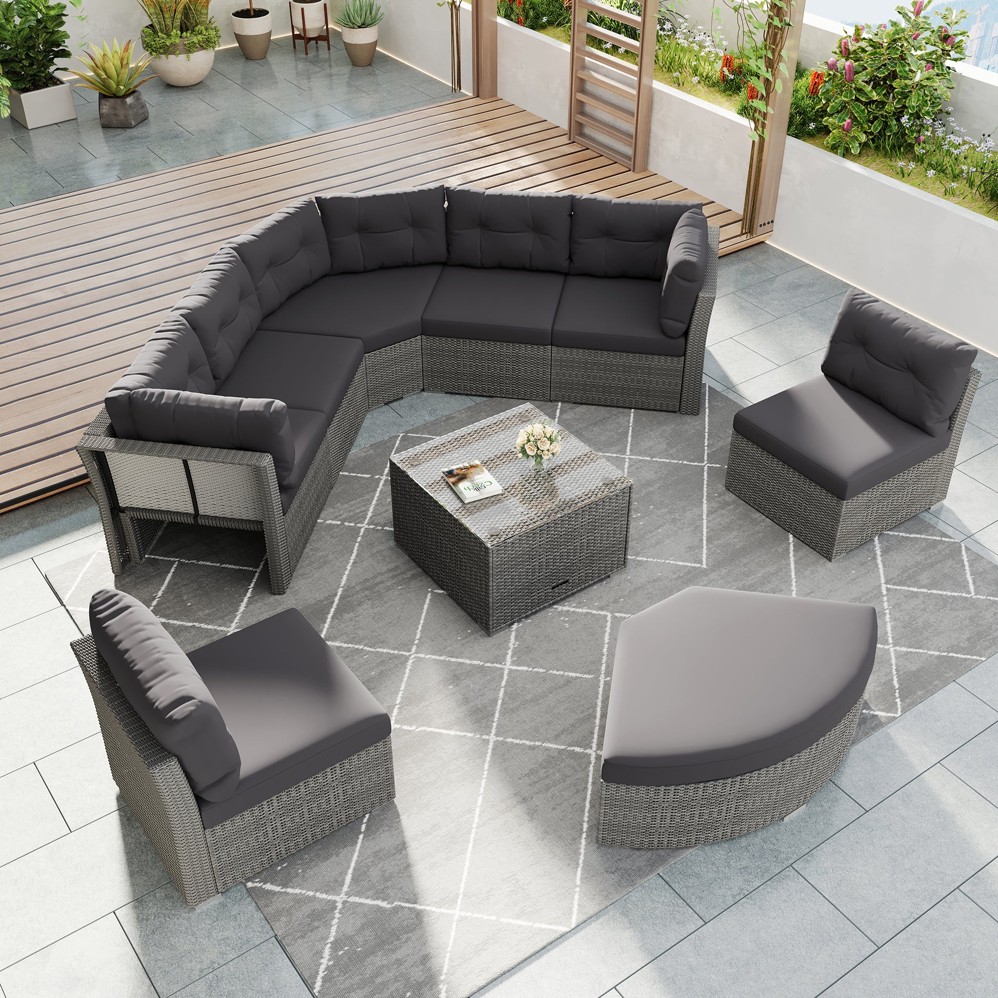 Patio Furniture Set Outdoor Furniture Daybed Rattan Sectional Furniture Set Patio Seating Group With Cushions And Center Table For Patio, Lawn, Backyard, Pool, Grey Yes Grey Water Resistant Frame Water Resistant Cushion Garden & Outdoor Sectional Seating