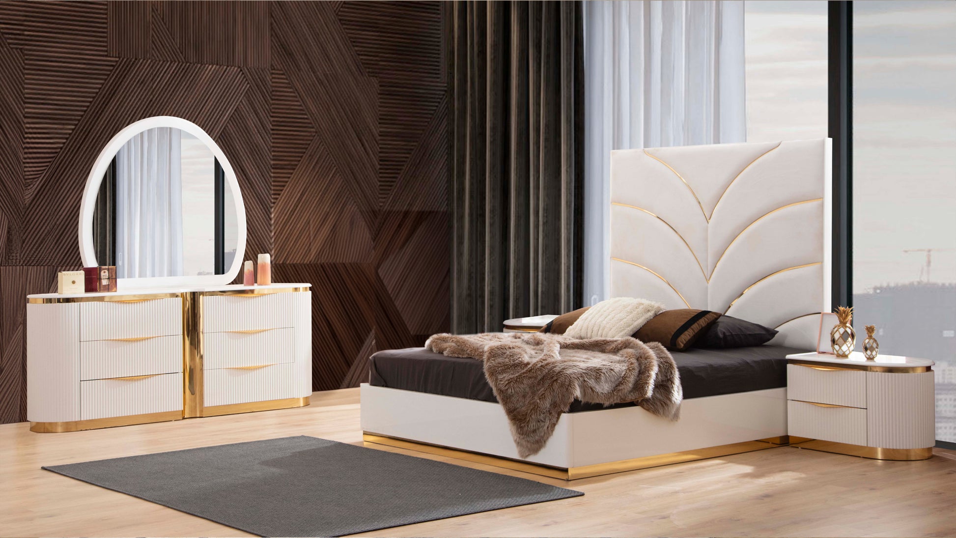 Laura Gold Detailed Upholstery King 5 N Pc Made With Wood In White Box Laura Gold Detailed Upholstery King 5 N Pc Made With Wood In White Box