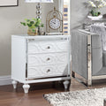 Contemporary Nightstands With Mirror Frame Accents, Bedside Table With Two Drawers And One Hidden Drawer, End Table With Crystal Pull For Living Room,Bedroom, White White 3 Drawers Solid Wood Mdf