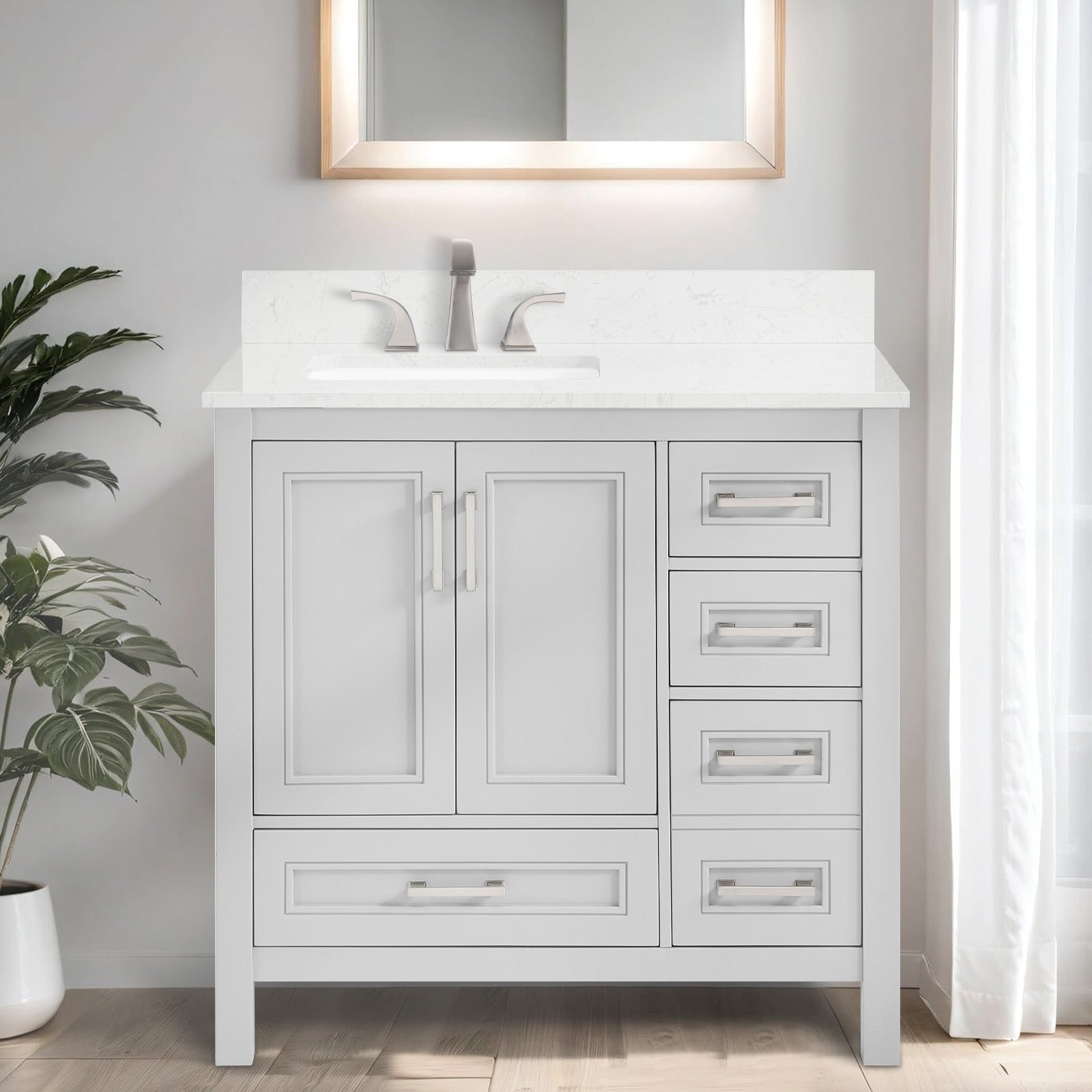36 in Undermount Single Sink Bathroom Storage Cabinet light gray-2-4-36 to 47 in-36 to 59 in-soft close