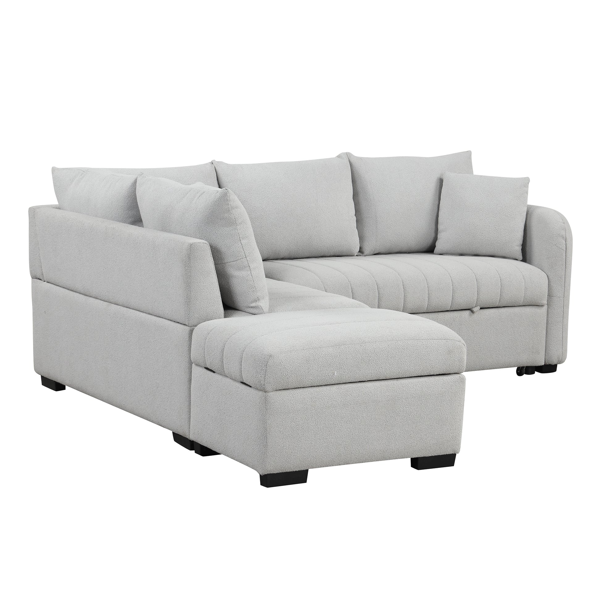 82.6" L Shaped Sectional Pull Out Sofa Bed Sleeper Sofa With Two Usb Ports, Two Power Sockets And A Movable Storage Ottoman, Gray Gray Foam Polyester