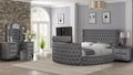 Maya Crystal Tufted Queen 4 Pc Vanity Bedroom Set Made With Wood In Gray Box Spring Not Required Queen Gray Wood 4 Piece Set Bedroom Contemporary,Modern Upholstered Velvet Tufted Wood