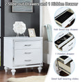 Contemporary Nightstands With Mirror Frame Accents, Bedside Table With Two Drawers And One Hidden Drawer, End Table With Crystal Pull For Living Room,Bedroom, White White 3 Drawers Solid Wood Mdf