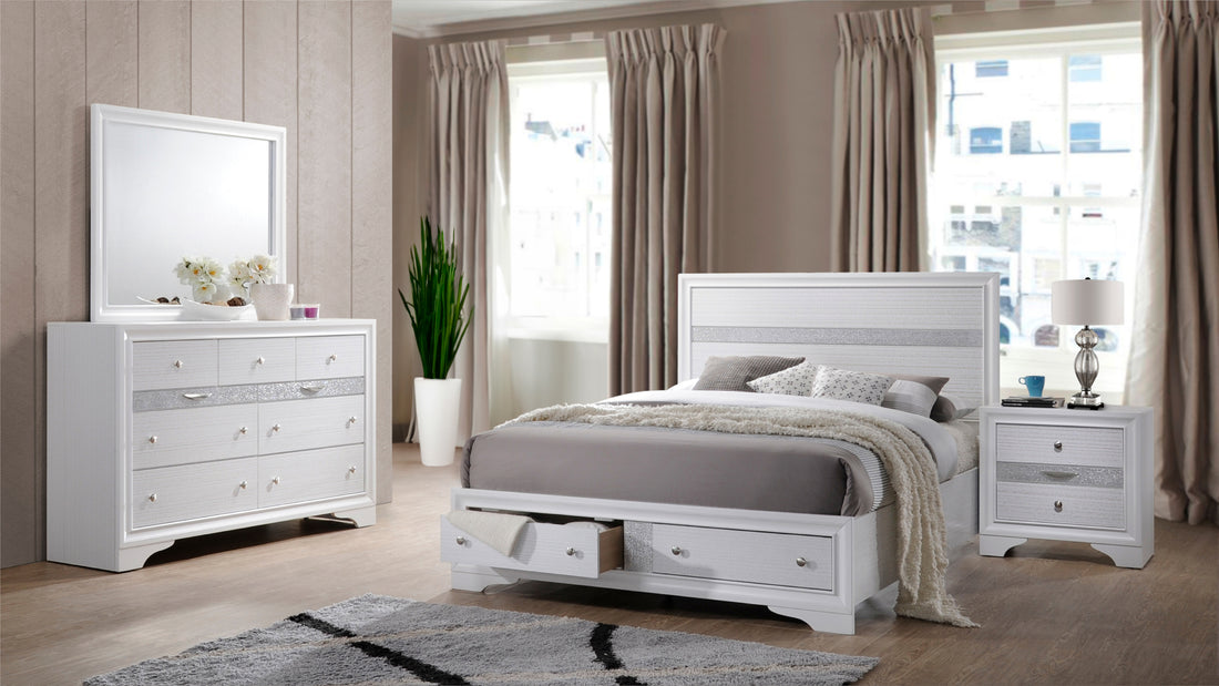 Matrix Traditional Style Queen 4 Pc Storage Bedroom Set Made With Wood In White Box Spring Not Required Queen White Wood 4 Piece Set Bedroom Bed Included,Dresser Included,Mirror Included,Nightstand Included Traditional Solid Wood Mdf Tufted Wood