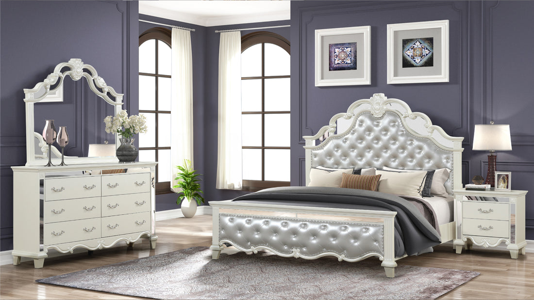 Milan King 4 Pc Tufted Upholstery Bedroom Set Made With Wood In White Box Spring Required King White Wood 4 Piece Set Bedroom Bed Included,Dresser Included,Mirror Included,Nightstand Included Contemporary,Modern Upholstered Tufted Wood