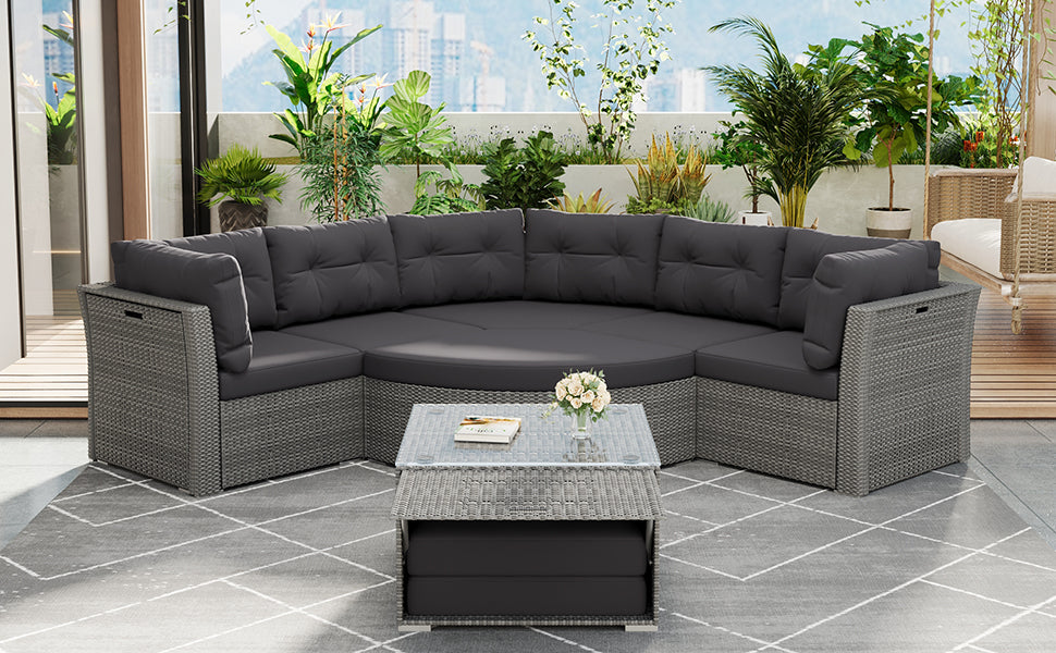 Patio Furniture Set Outdoor Furniture Daybed Rattan Sectional Furniture Set Patio Seating Group With Cushions And Center Table For Patio, Lawn, Backyard, Pool, Grey Yes Grey Water Resistant Frame Water Resistant Cushion Garden & Outdoor Sectional Seating