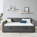 Queen Size Daybed With Drawers Upholstered Tufted Sofa Bed,With Button On Back On Waved Shape Arms Box Spring Not Required Queen Grey Wood Bedroom Eucalyptus Polyester Foam