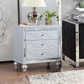 Contemporary Nightstands With Mirror Frame Accents, Bedside Table With Two Drawers And One Hidden Drawer, End Table With Crystal Pull For Living Room,Bedroom, Silver Silver 3 Drawers Solid Wood Mdf