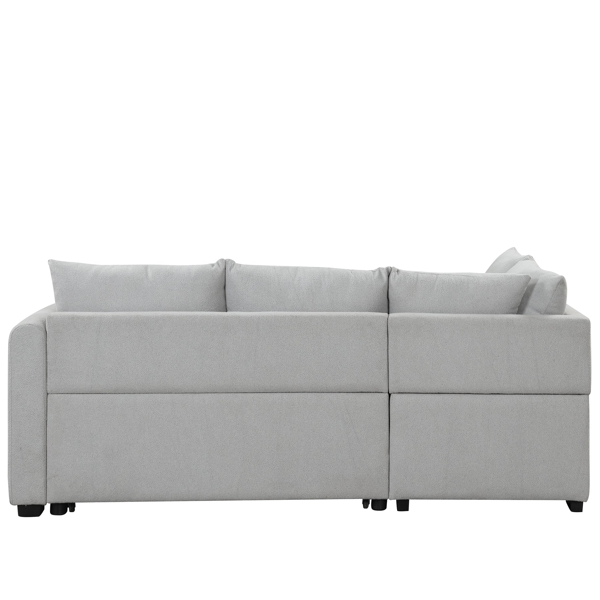 82.6" L Shaped Sectional Pull Out Sofa Bed Sleeper Sofa With Two Usb Ports, Two Power Sockets And A Movable Storage Ottoman, Gray Gray Foam Polyester