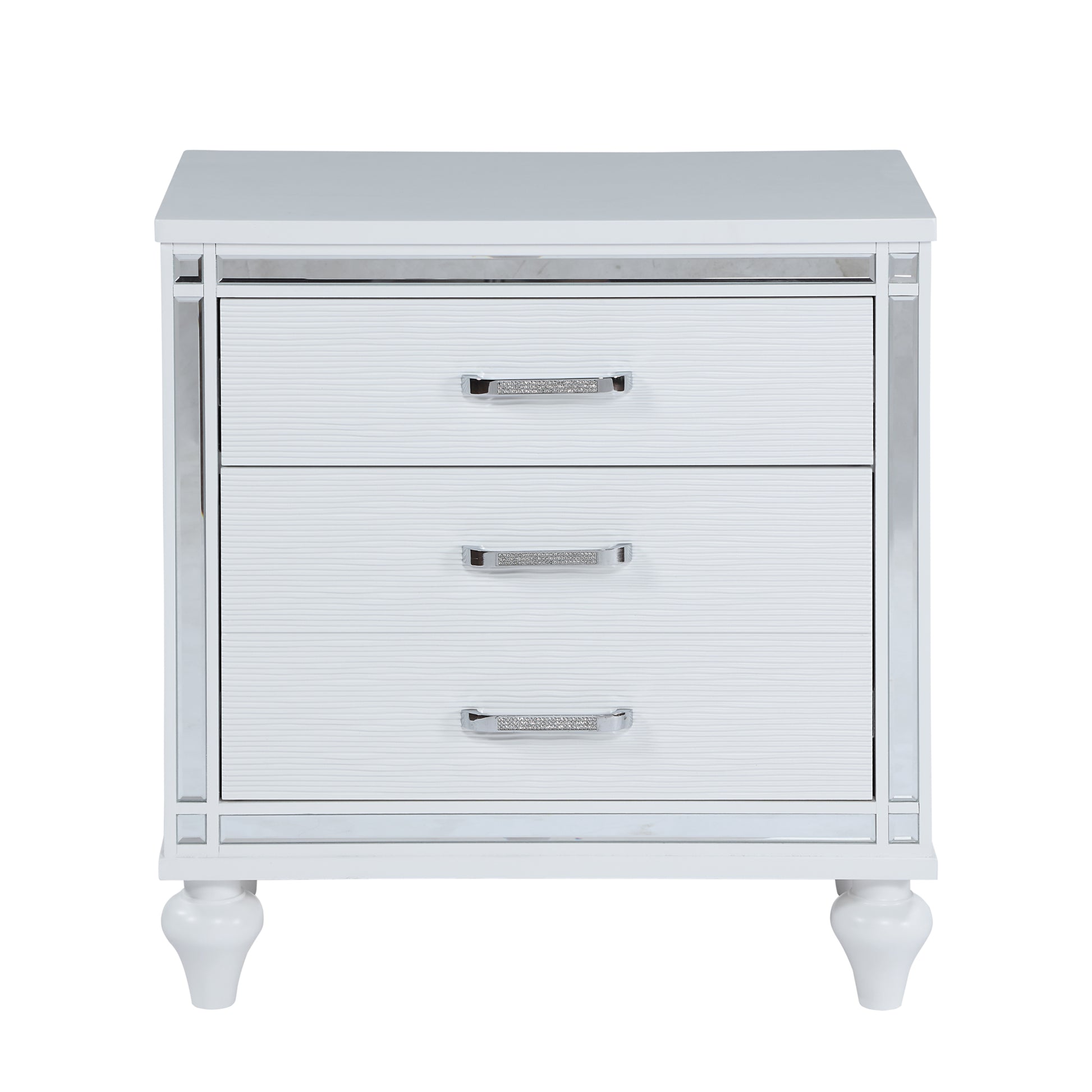 Contemporary Nightstands With Mirror Frame Accents, Bedside Table With Two Drawers And One Hidden Drawer, End Table With Crystal Pull For Living Room,Bedroom, White White 3 Drawers Solid Wood Mdf