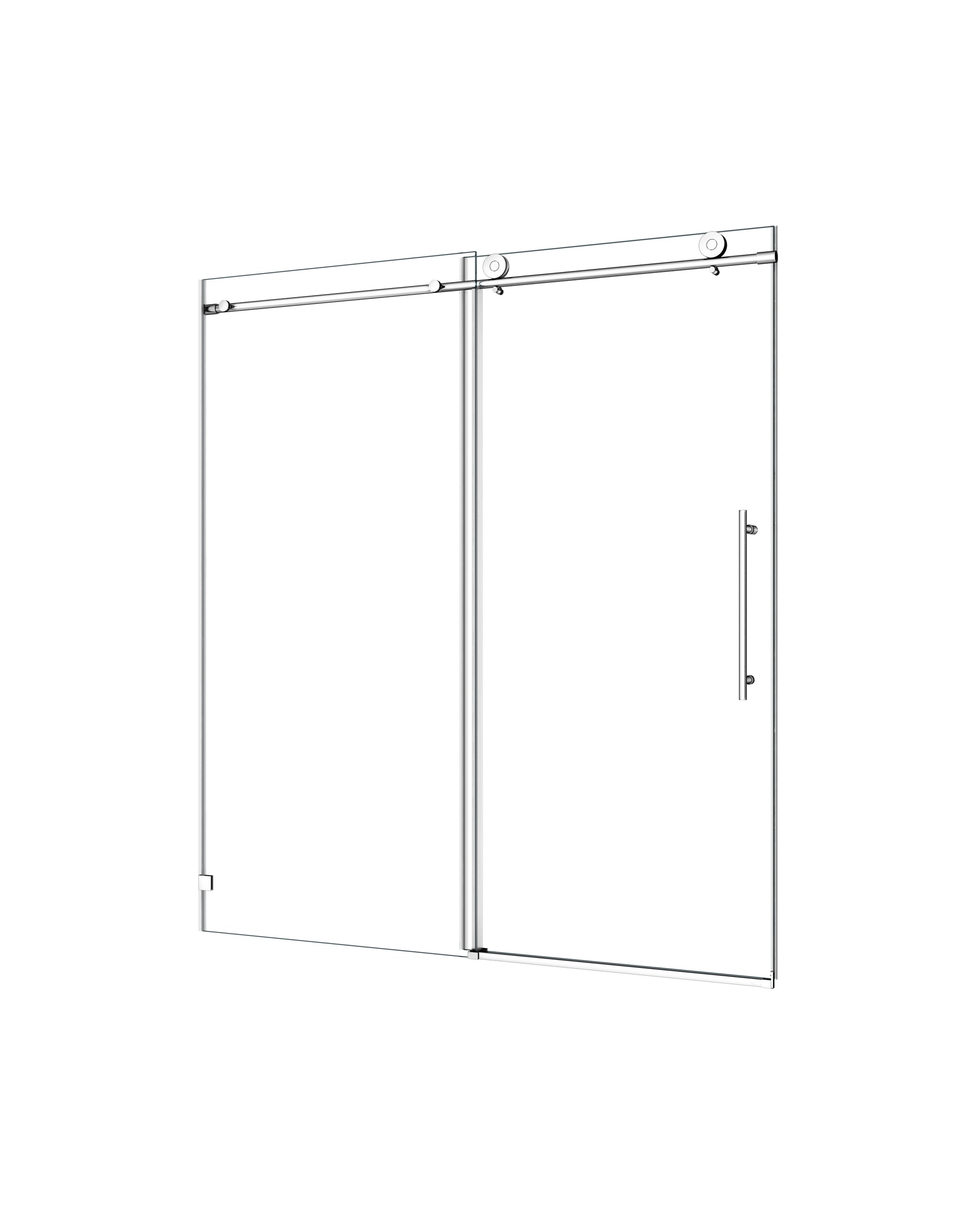 6076 Chrome Frameless One Fixed And One Shifted Shower Door, 70Mm 304 Stainless Steel Large Pulleys With Adjustable Soft Closing Function,With Nano Easy Cleaning And Stick Explosion Proof Menbrance Chrome Bathroom American Design,Minimalist Glass Metal