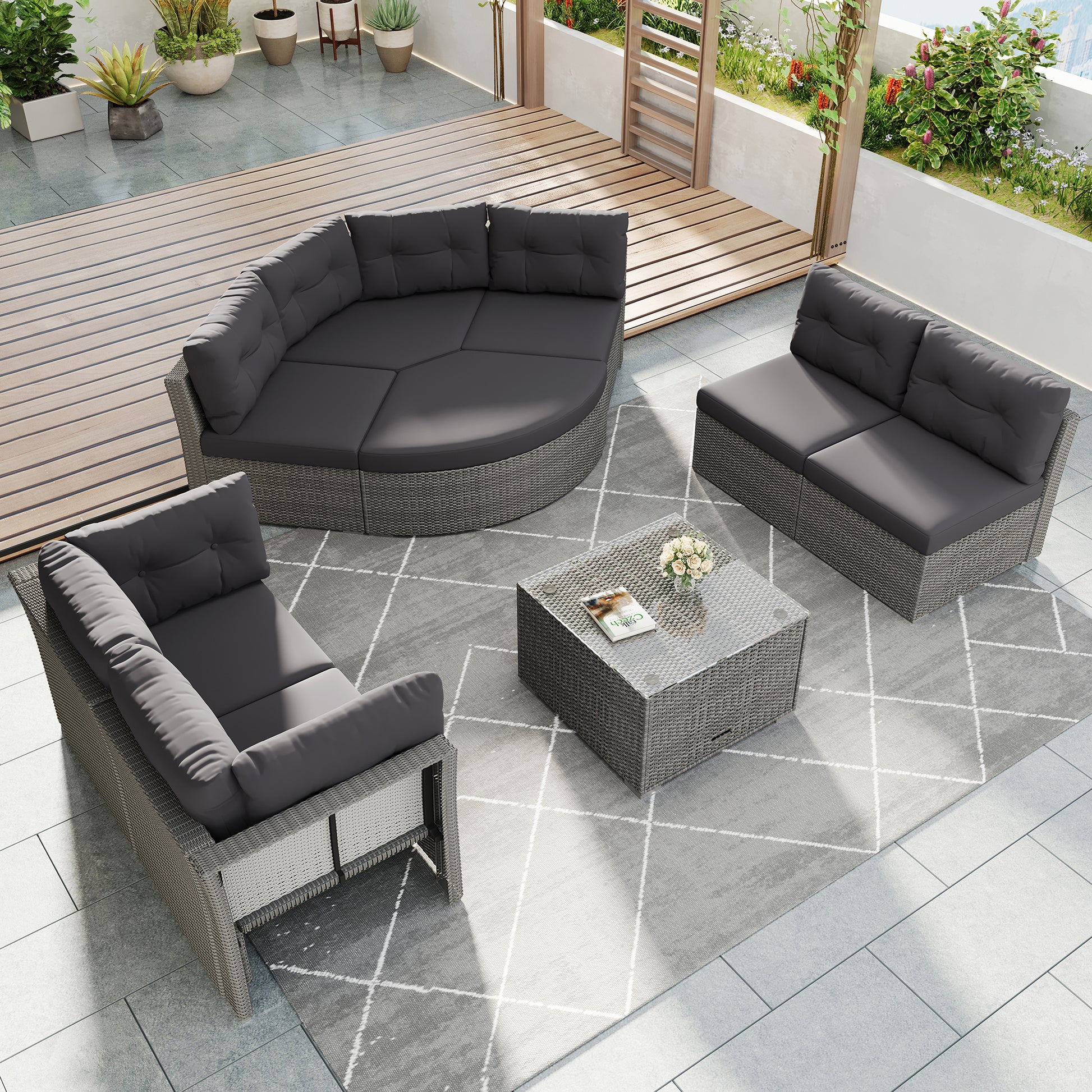 Patio Furniture Set Outdoor Furniture Daybed Rattan Sectional Furniture Set Patio Seating Group With Cushions And Center Table For Patio, Lawn, Backyard, Pool, Grey Yes Grey Water Resistant Frame Water Resistant Cushion Garden & Outdoor Sectional Seating