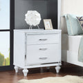 Contemporary Nightstands With Mirror Frame Accents, Bedside Table With Two Drawers And One Hidden Drawer, End Table With Crystal Pull For Living Room,Bedroom, White White 3 Drawers Solid Wood Mdf