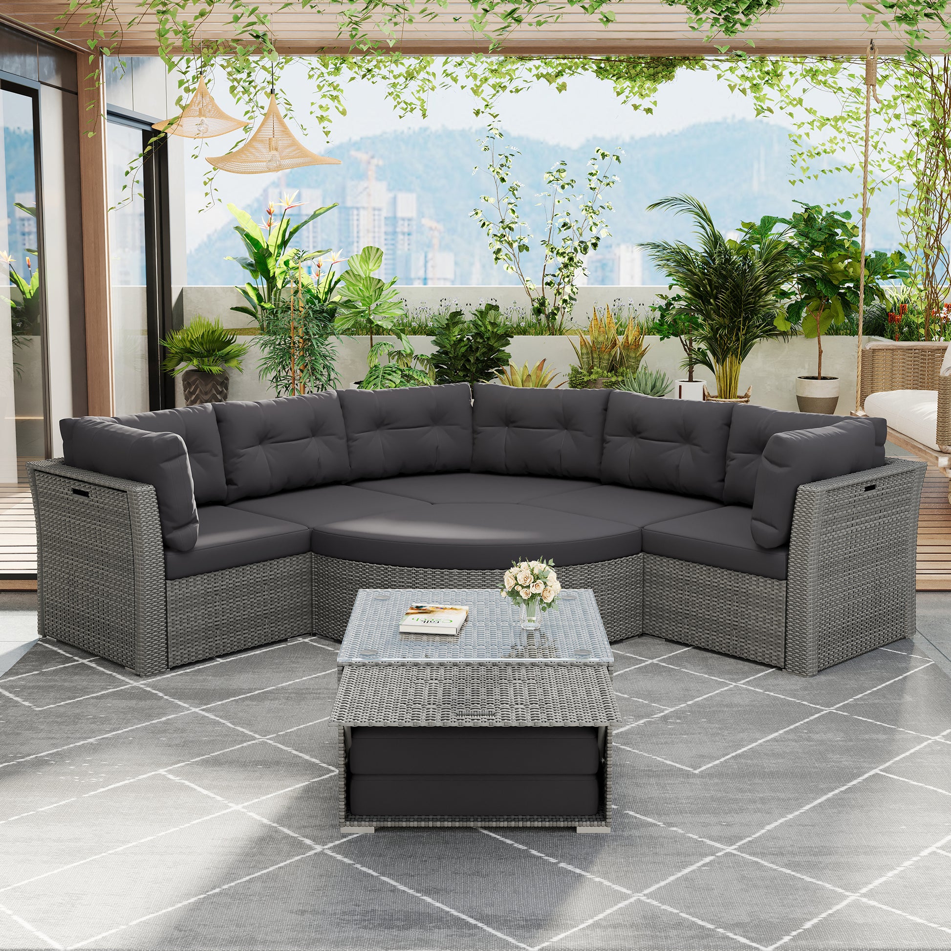 Patio Furniture Set Outdoor Furniture Daybed Rattan Sectional Furniture Set Patio Seating Group With Cushions And Center Table For Patio, Lawn, Backyard, Pool, Grey Yes Grey Water Resistant Frame Water Resistant Cushion Garden & Outdoor Sectional Seating