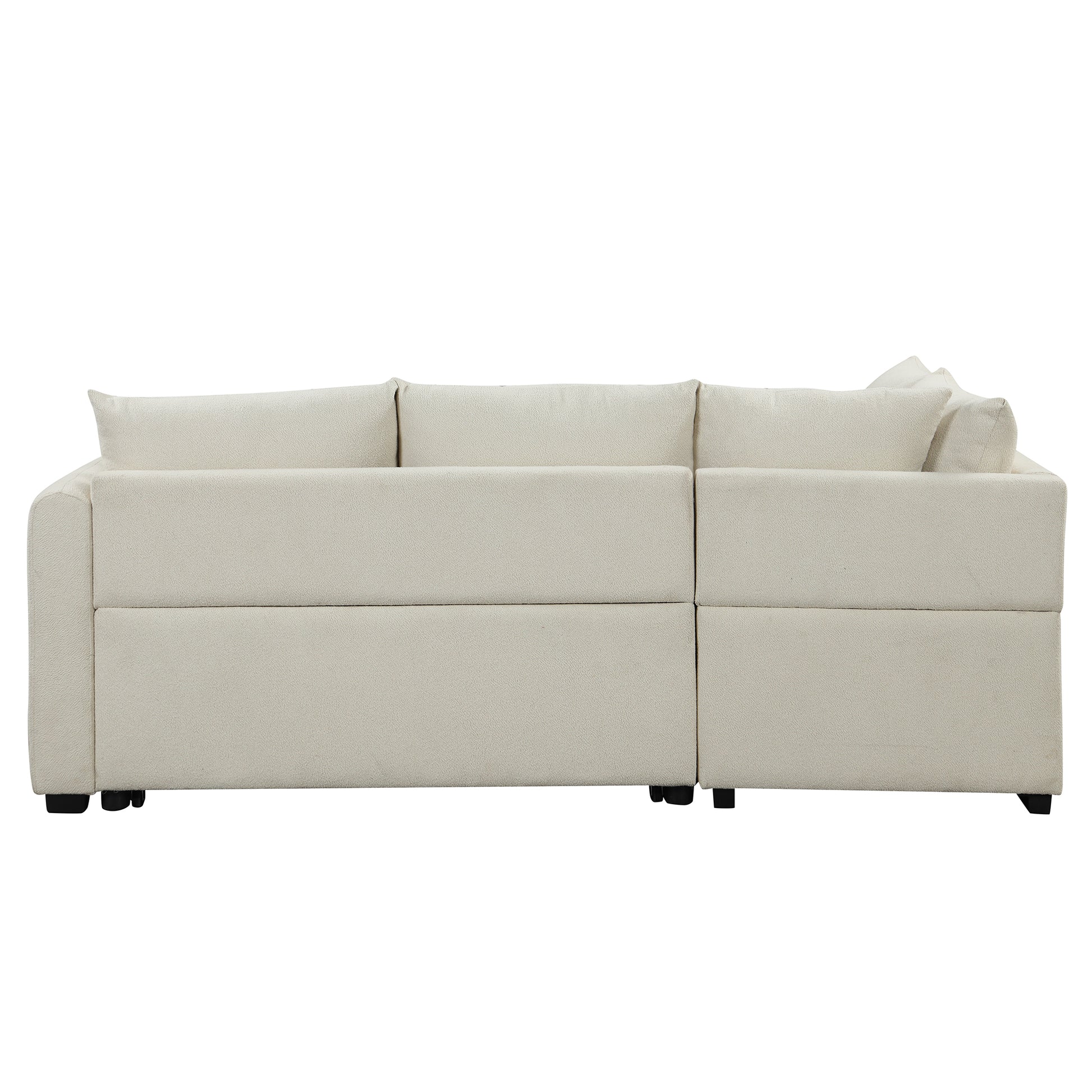 82.6" L Shaped Sectional Pull Out Sofa Bed Sleeper Sofa With Two Usb Ports, Two Power Sockets And A Movable Storage Ottoman, Beige Beige Foam Polyester