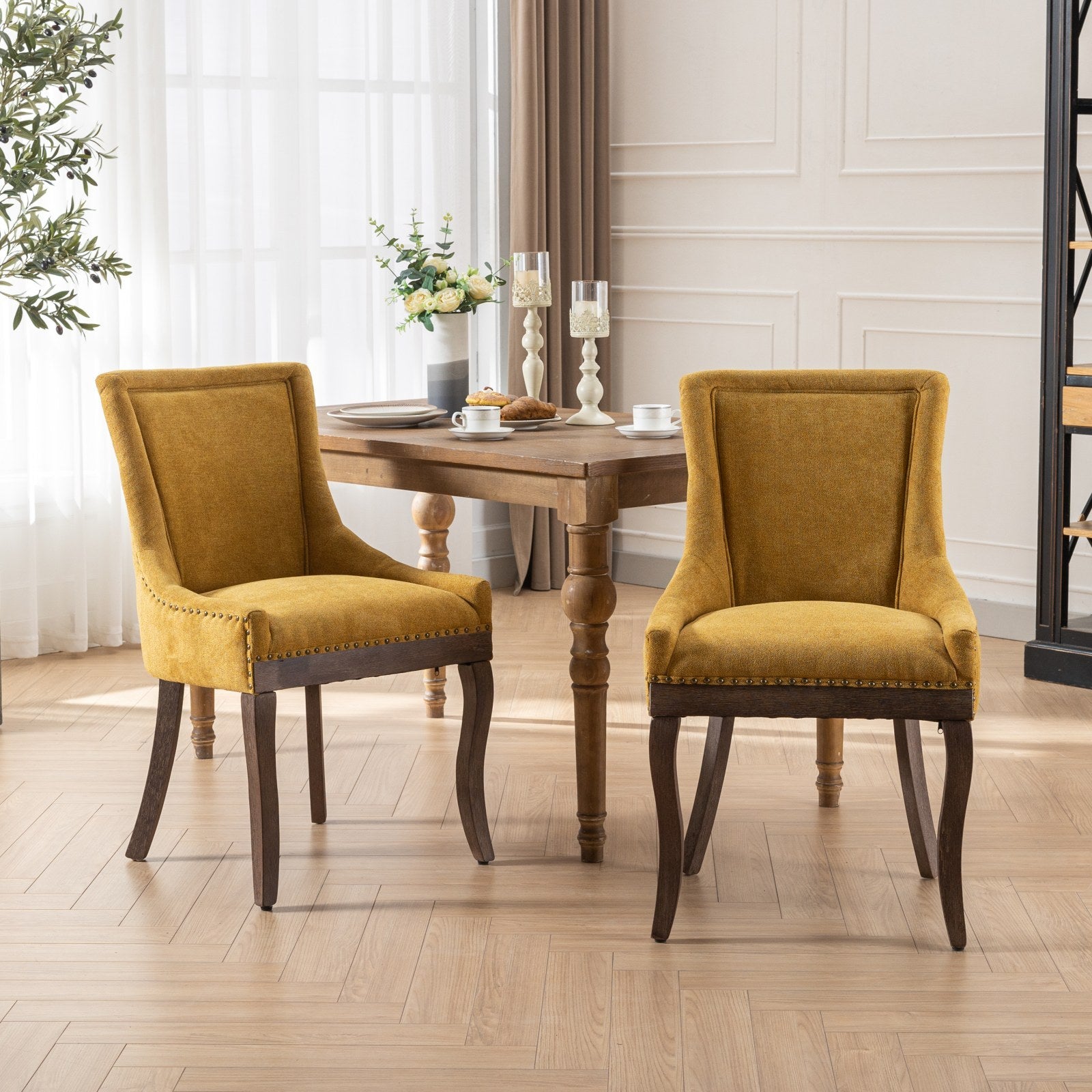 Ultra Side Dining Chair,Thickened Fabric Chairs With Neutrally Toned Solid Wood Legs,Bronze Nail Head,Set Of 2,Golden Yellow,Sw1807Gl Golden Dining Room American Design Set Of 2 Foam Fabric