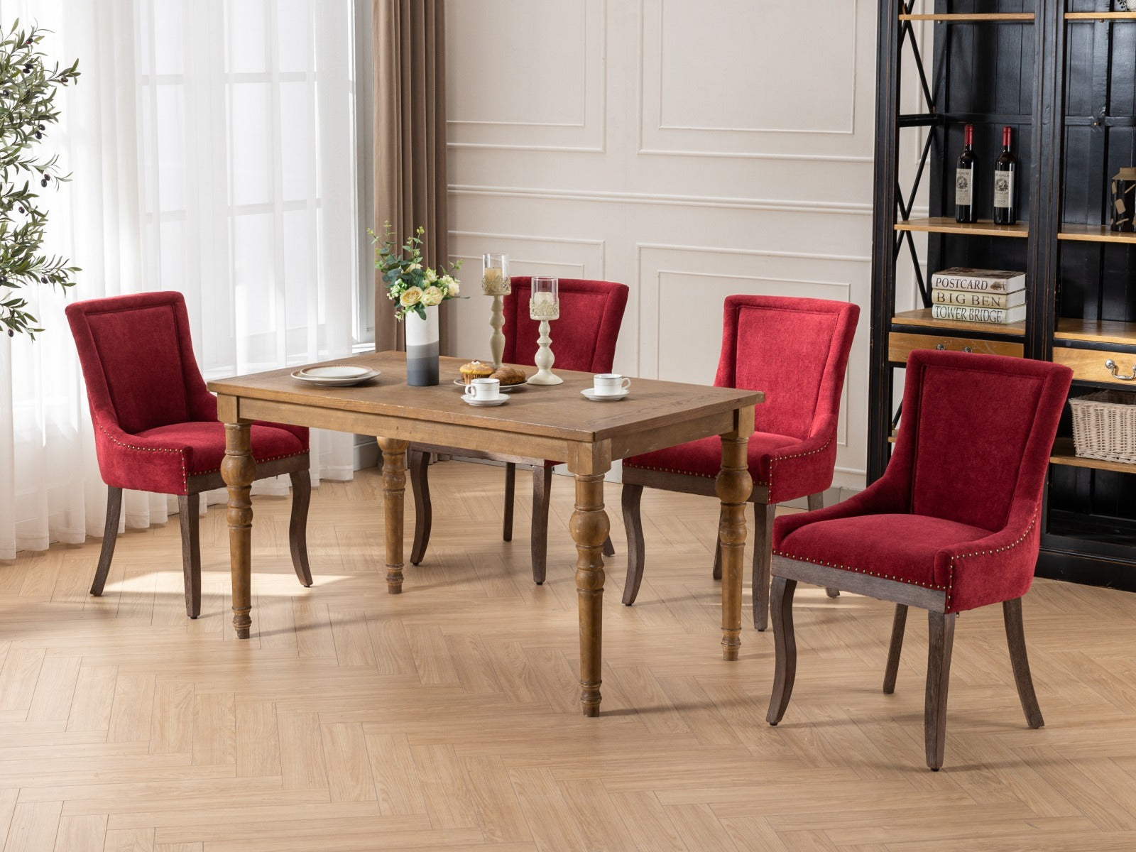 Ultra Side Dining Chair,Thickened Fabric Chairs With Neutrally Toned Solid Wood Legs,Bronze Nail Head,Set Of 2,Wine Red,Burdy,Sw1807Wr Burgundy Dining Room American Design Dining Chairs Set Of 2 Foam Fabric