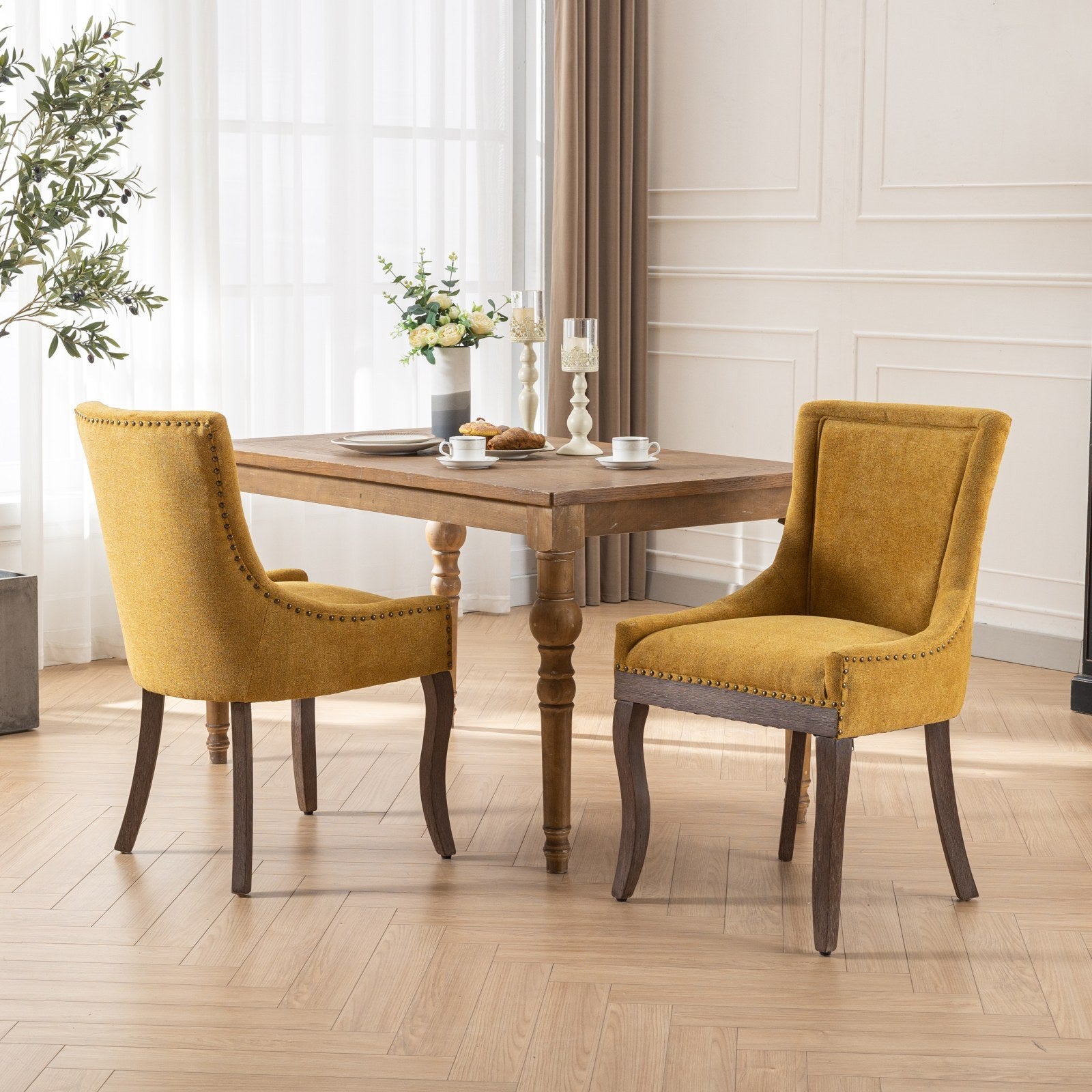 Ultra Side Dining Chair,Thickened Fabric Chairs With Neutrally Toned Solid Wood Legs,Bronze Nail Head,Set Of 2,Golden Yellow,Sw1807Gl Golden Dining Room American Design Set Of 2 Foam Fabric