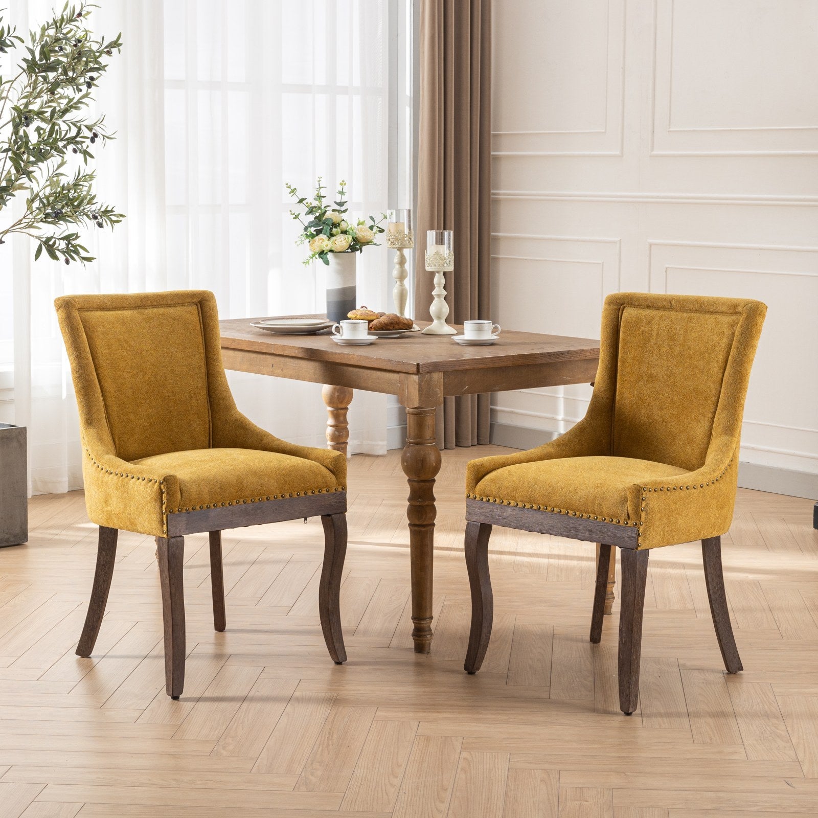 Ultra Side Dining Chair,Thickened Fabric Chairs With Neutrally Toned Solid Wood Legs,Bronze Nail Head,Set Of 2,Golden Yellow,Sw1807Gl Golden Dining Room American Design Set Of 2 Foam Fabric