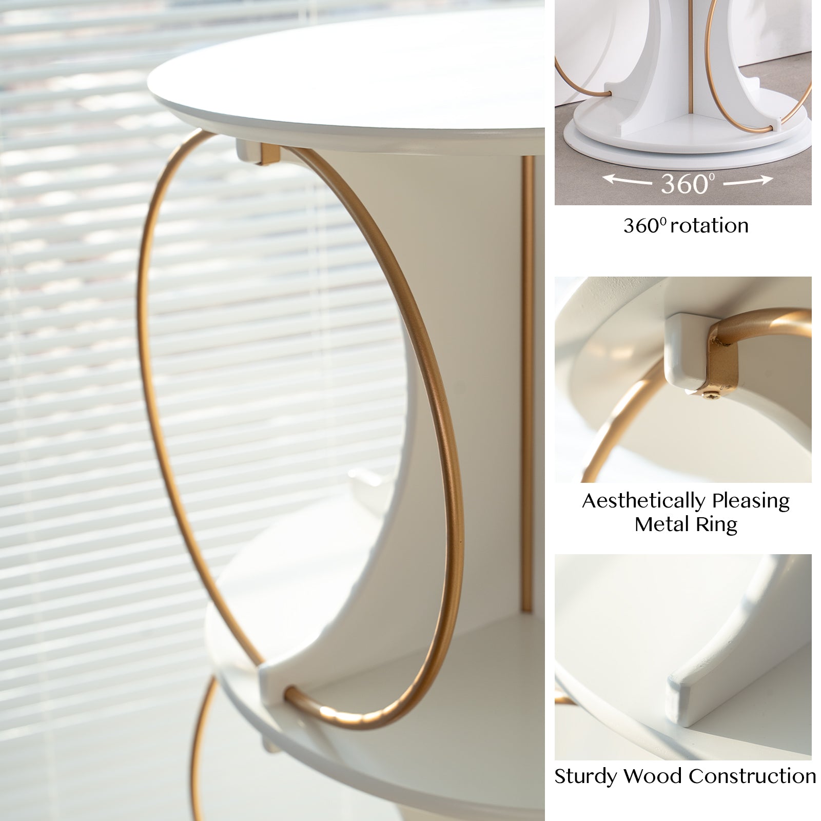 Display Shelf,4 Tier Floor Standing Organizer,Modern Style,360 Rotation,Stable And Solid,Holds Books And Displays,Suitable For Living Room And Bedroom 4 White White Corner Primary Living Space Open