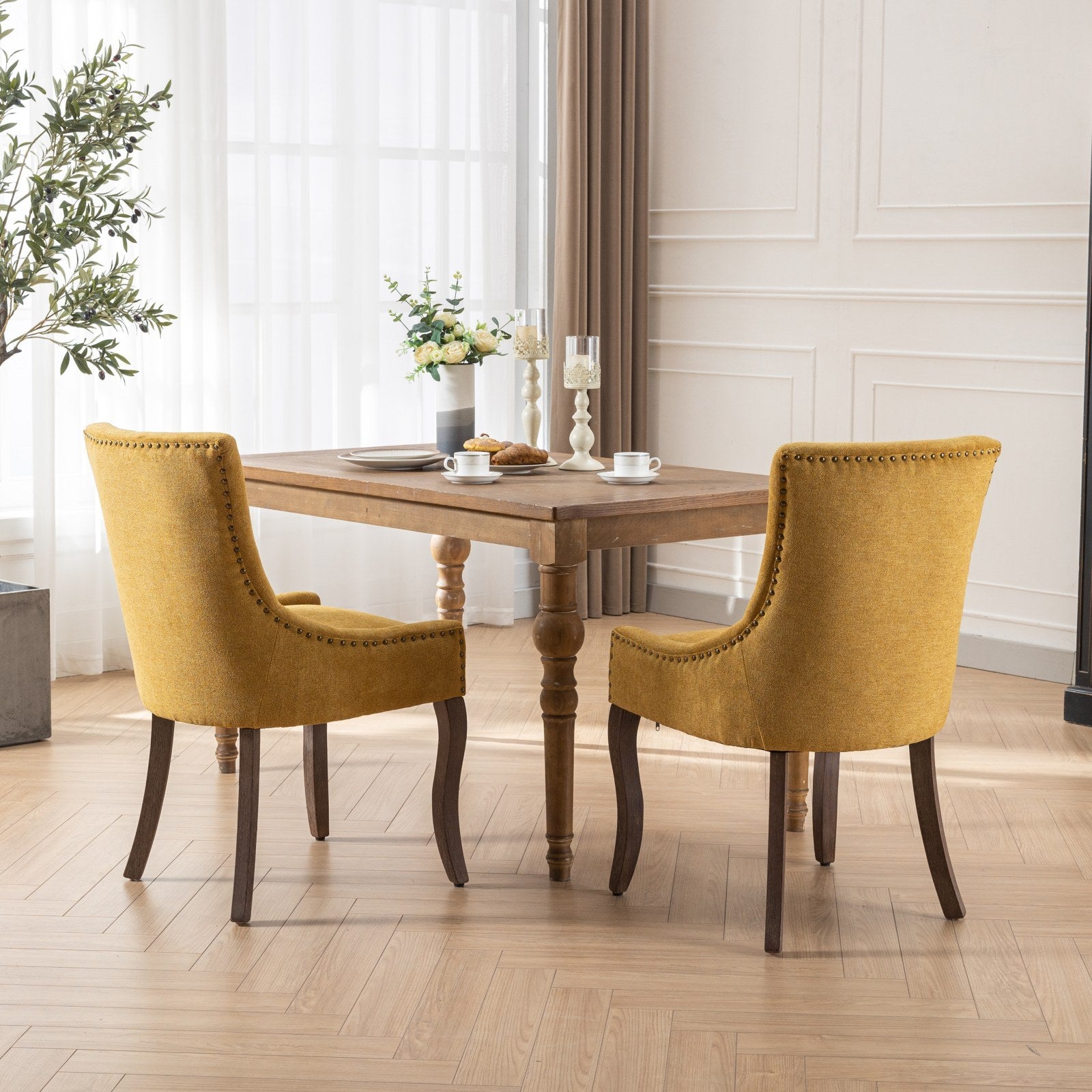 Ultra Side Dining Chair,Thickened Fabric Chairs With Neutrally Toned Solid Wood Legs,Bronze Nail Head,Set Of 2,Golden Yellow,Sw1807Gl Golden Dining Room American Design Set Of 2 Foam Fabric