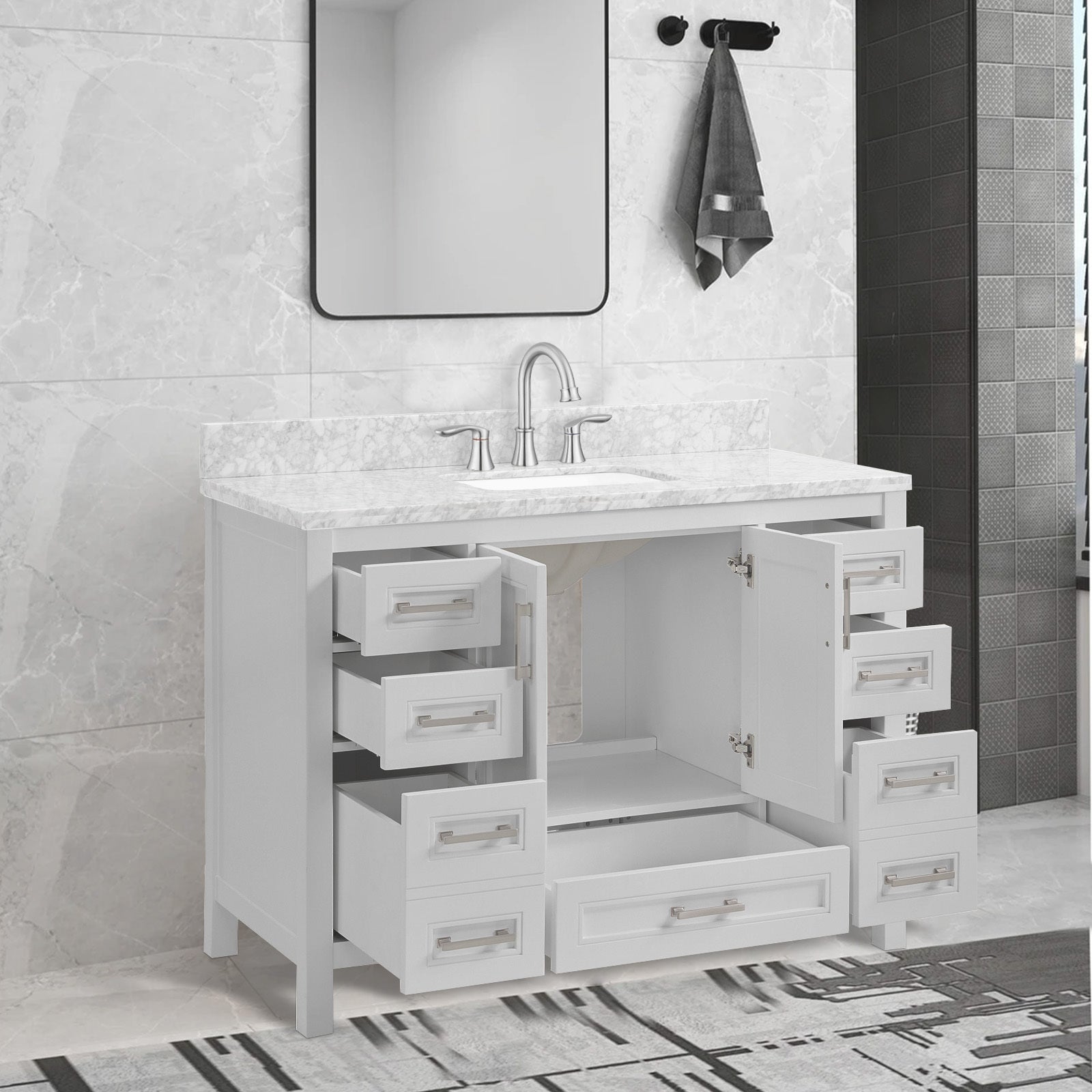 48 in Undermount Single Sink Bathroom Storage Cabinet 4+-light gray-2-soft close