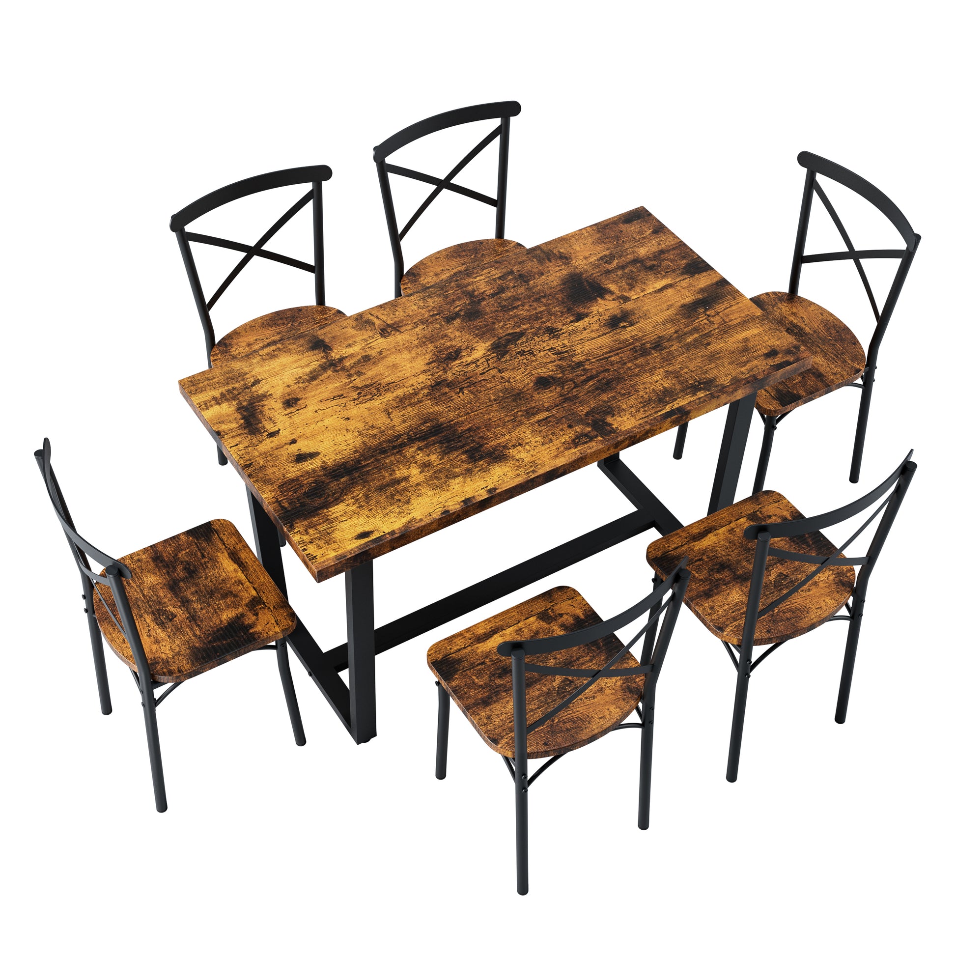 7 Pieces Dining Set 7 Piece Kitchen Table Set Perfect For Kitchen, Breakfast Nook, Living Room Occasions Brown Seats 6 Mdf Steel