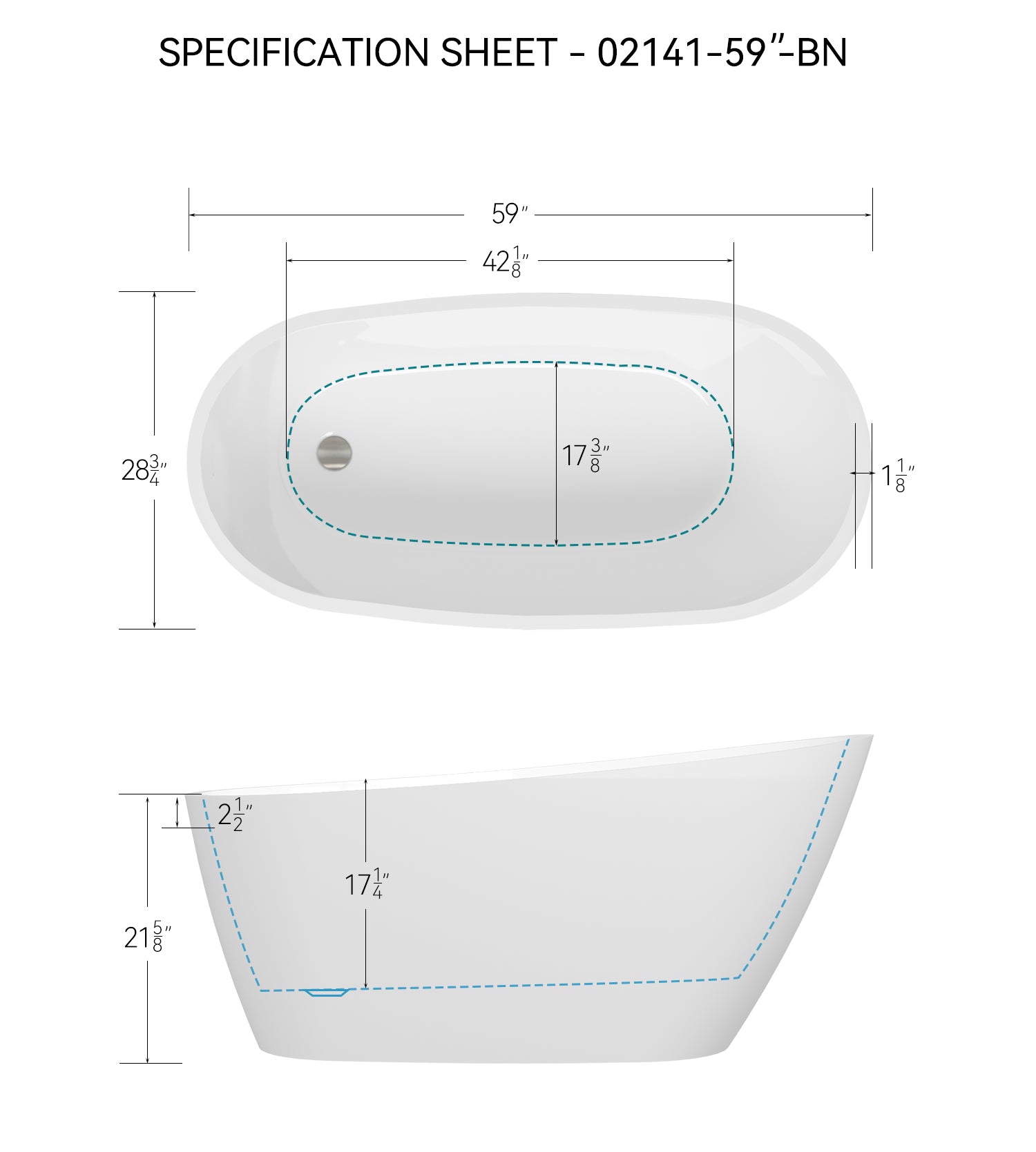 59" Acrylic Freestanding Bathtub, Modern & Contemporary Design Soaking Tub With Brushed Nickel Toe Tap Drain And Integrated Slotted Overflow, Glossy White, Cupc Certified, 02141 Bn Glossy White Oval Bathroom Freestanding Tubs Polished 59 61 In