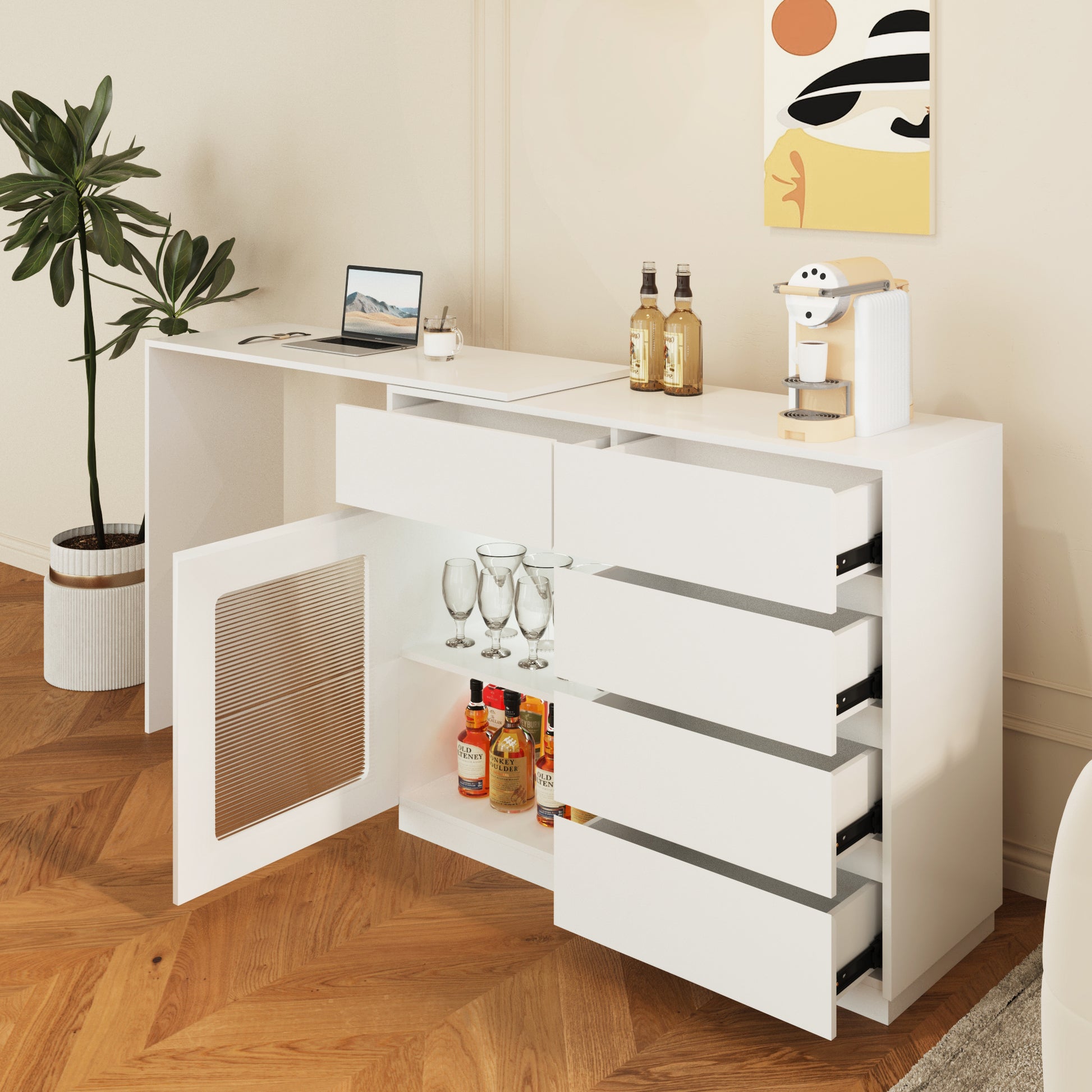 44" 85" White L Shaped Desk With Drawers, 360 Rotating L Shape Computer Desk With Storage Cabinet, Corner Home Office Desk Computer Table White Dining Room Modern Mdf