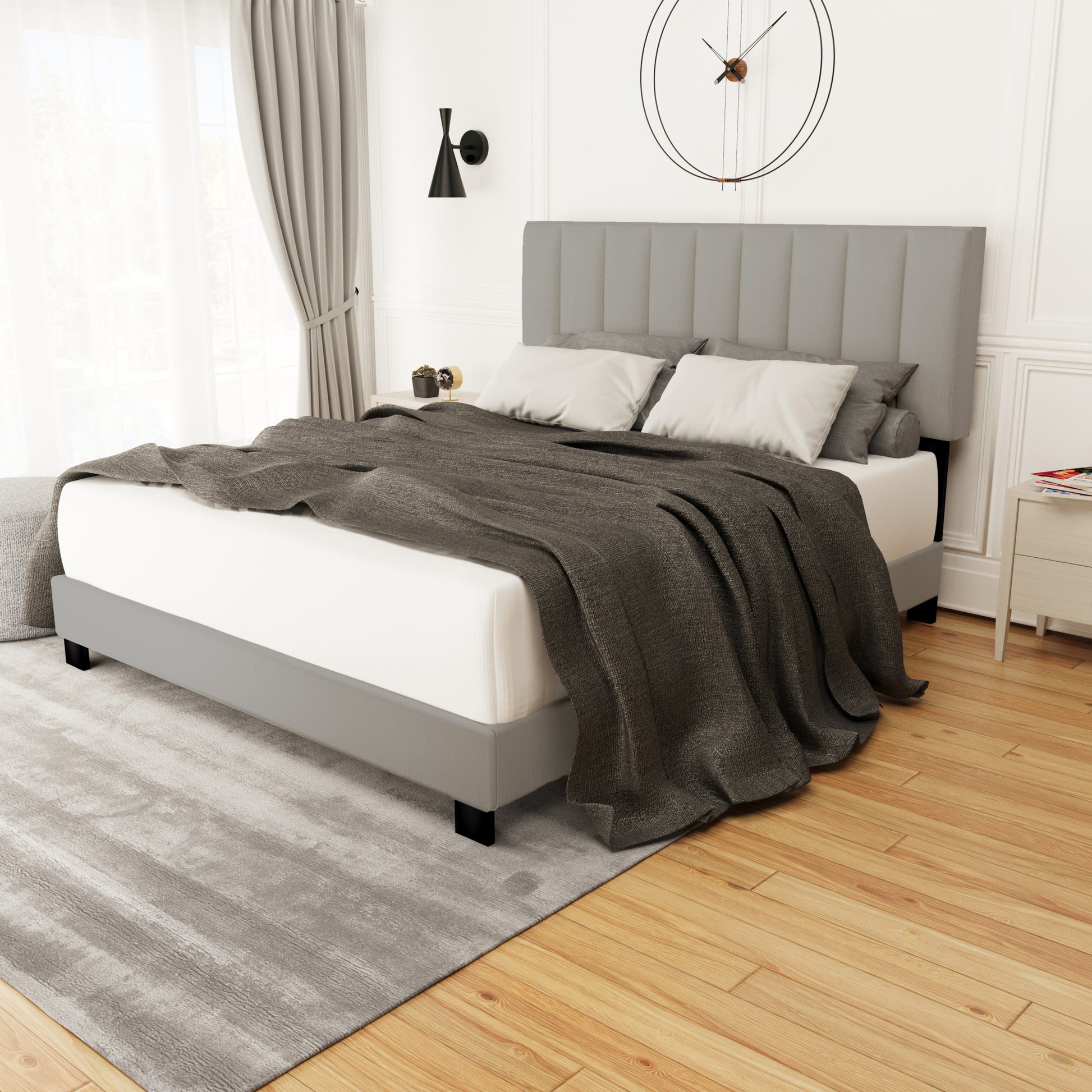 Linen Queen Size Adjustable Headboard Upholstered Bed Frame The Combination Of Modern And Vintage Makes The Whole Visual Effect More Exquisite Box Spring Not Required Queen Linen Wood Espresso Bedroom Minimalist,Modern,Shabby Chic,Ultra Modern Rubberwood