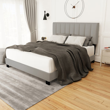 Linen Queen Size Adjustable Headboard Upholstered Bed Frame The Combination Of Modern And Vintage Makes The Whole Visual Effect More Exquisite Box Spring Not Required Queen Linen Wood Espresso Bedroom Minimalist,Modern,Shabby Chic,Ultra Modern Rubberwood
