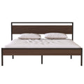 Ceres Metal Bed, Black With Walnut Wood Headboard&Footboard, King Box Spring Not Required King Black Metal Brown Bedroom Bed Frame Metal Metal