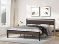 Ceres Metal Bed, Black With Walnut Wood Headboard&Footboard, King Box Spring Not Required King Black Metal Brown Bedroom Bed Frame Metal Metal