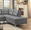 Contemporary Gray 3Pc Sectional Sofa With Rsf Chaise Ottoman Tufted Detail Faux Leather Upholstered Solid Wood Living Room Furniture L Shape Sofa Chaise Gray Faux Leather Wood Primary Living Space Contemporary L Shaped Solid Wood