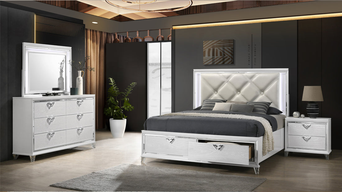 Prism Modern Style King 4PC Bedroom Set with LED box spring not required-silver-wood-4 piece