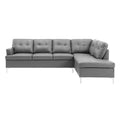 Contemporary Gray Faux Leather Upholstered 2Pc Sectional Sofa With Rsf Chaise Tufted Detail Solid Wood Living Room Furniture L Shape Sofa Chaise Gray Faux Leather Wood Primary Living Space Contemporary L Shaped Solid Wood