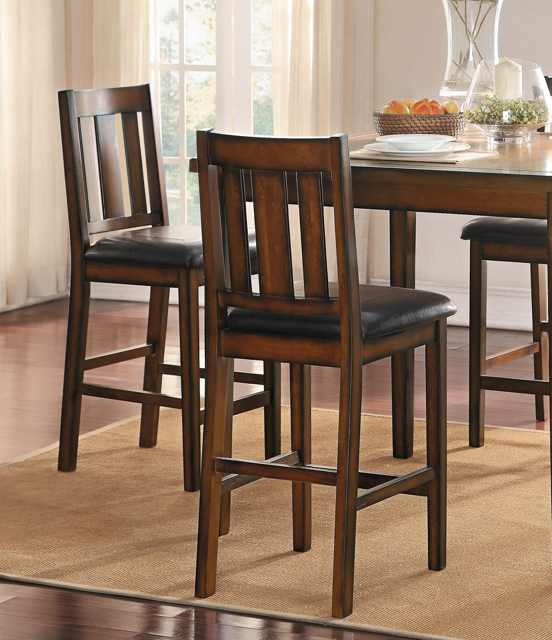 Espresso Finish Counter Height 5Pc Dining Set Tabe And Counter Height Chairs Set Black Faux Leather Upholstered Seat Wooden Dining Kitchen Furniture Wood Wood Espresso Seats 4 Wood Dining Room 42 Inches Classic,Transitional 4 Leg Square Dining Table With