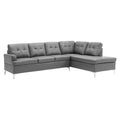 Contemporary Gray Faux Leather Upholstered 2Pc Sectional Sofa With Rsf Chaise Tufted Detail Solid Wood Living Room Furniture L Shape Sofa Chaise Gray Faux Leather Wood Primary Living Space Contemporary L Shaped Solid Wood