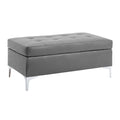 Contemporary Gray Tufted Top 1Pc Ottoman Faux Leather Upholstered Solid Wood Frame Living Room Furniture Silver Metal Legs Gray Wood Primary Living Space Grey Contemporary Rectangle Solid Wood