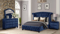 Sophia Modern Style Crystal Tufted Full 4 Piece Includes: Full Size Bed, Nightstand, Dresser, And Mirror Velvet Fabric Upholstery Bedroom Set Made With Wood In Blue Box Spring Not Required Full Blue Wood 4 Piece Set Bedroom Modern Acacia Upholstered