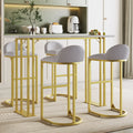 5 Pcs Bar Table And Chairs Set, Modern Gold White Table With 4 Velvet Cushion Bar Stools, Kitchen Counter High Top Table, Breakfast Table Set, Space Saving Table For Home & Kitchen, Gold Frame Metal Grey White Seats 4 Metal Dining Room Contemporary