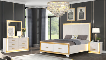 white and gold dresser and nightstand set Rachael Ray Home Chelsea 4pc Panel Bedroom Set in White/Gold