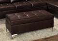 Contemporary Brown Tufted Top 1Pc Ottoman Faux Leather Upholstered Solid Wood Frame Living Room Furniture Silver Metal Legs Brown Wood Primary Living Space Brown Contemporary Rectangle Solid Wood
