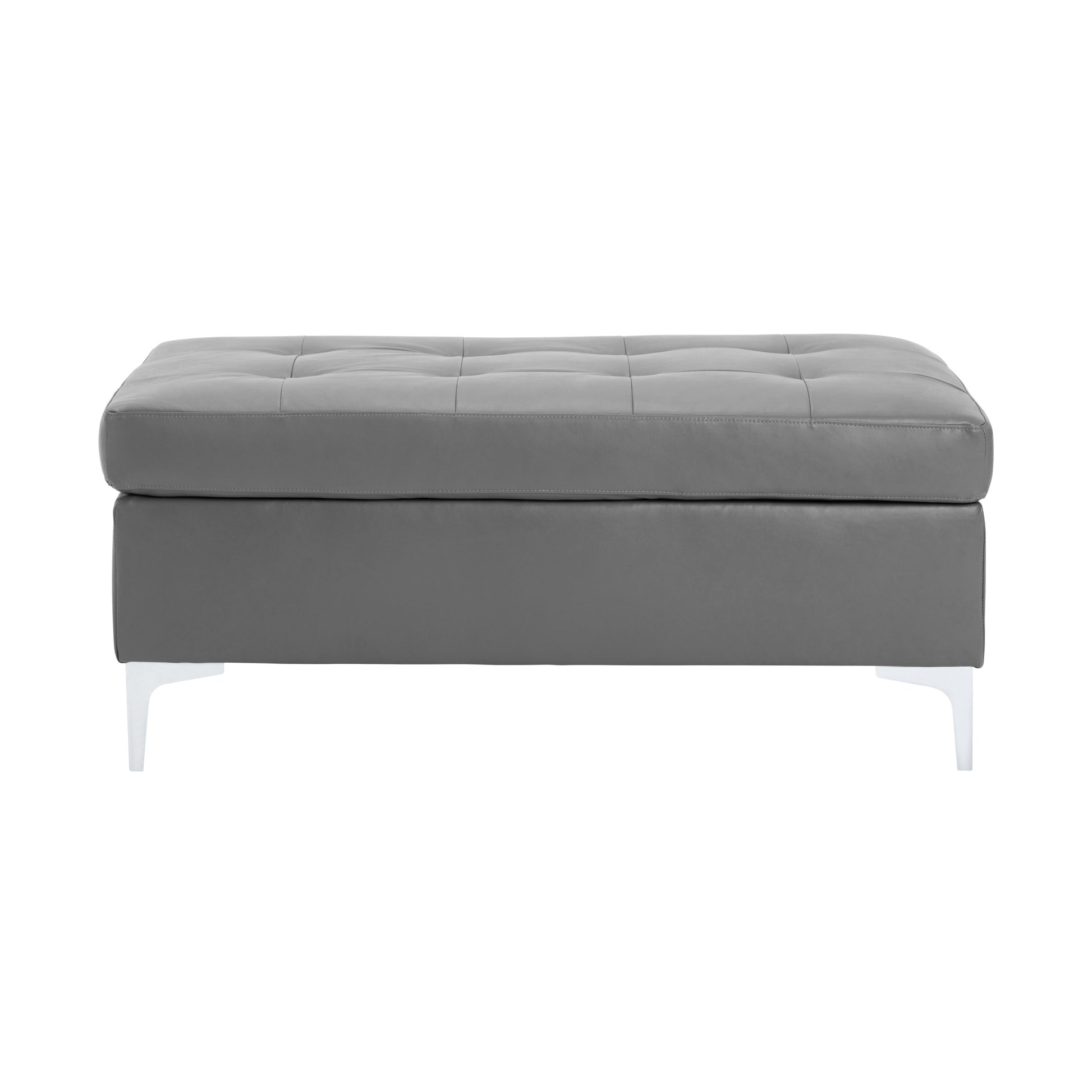 Contemporary Gray Tufted Top 1Pc Ottoman Faux Leather Upholstered Solid Wood Frame Living Room Furniture Silver Metal Legs Gray Wood Primary Living Space Grey Contemporary Rectangle Solid Wood