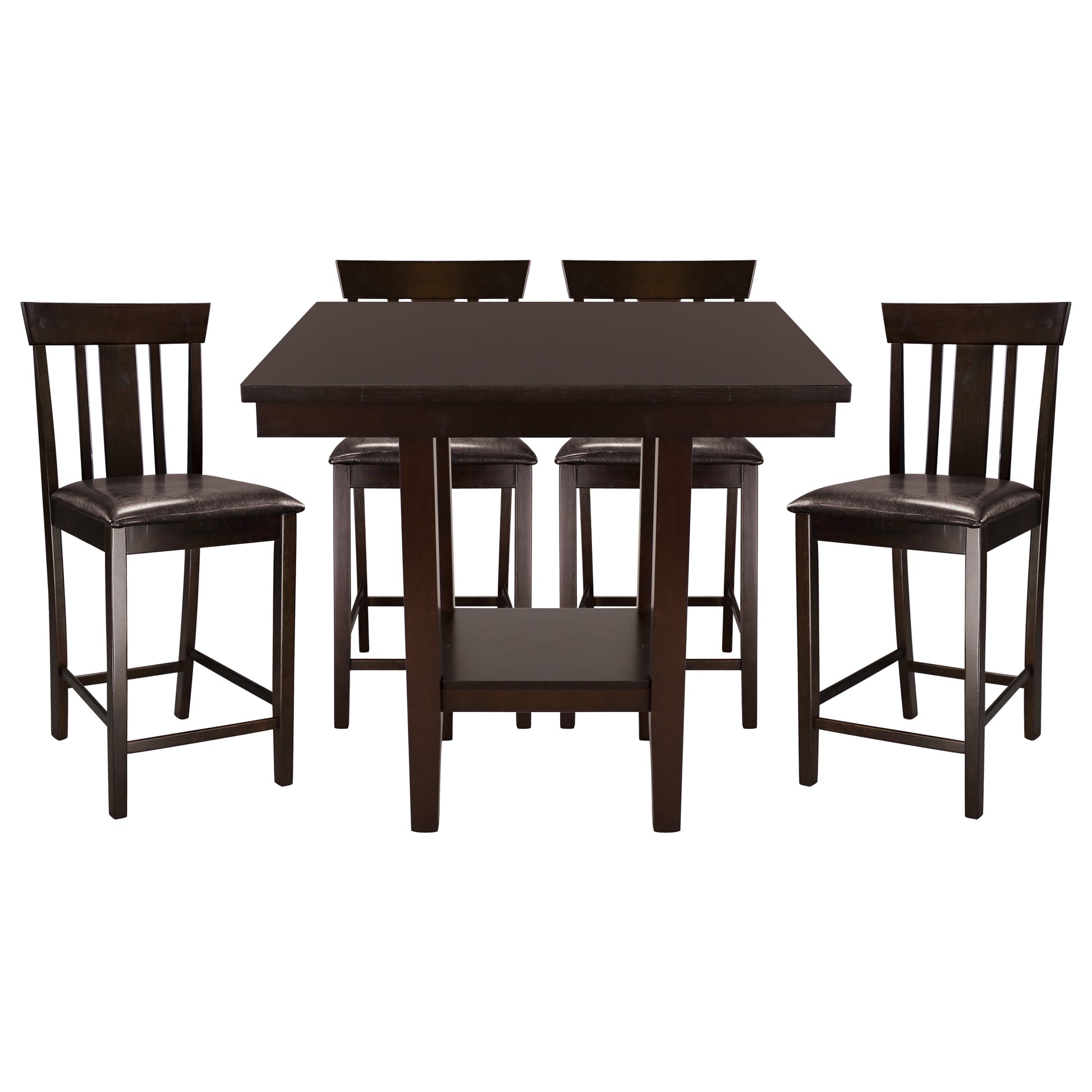 5Pc Counter Height Dining Set Espresso Finish Counter Height Table With Shelf And 4 Counter Height Chairs Set Wooden Furniture Dining Kitchen Set Wood Wood Espresso Seats 4 Wood Dining Room Square Dining Table With Chair Wood