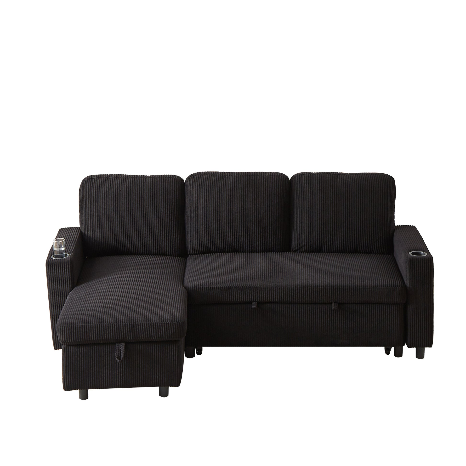 Fx78.7" Comfortable Corduroy L Shaped Combo Sofa Bed, Living Room Furniture Set For Tight Spaces, Reversible Sleeper Combo Sofa With Pullout Bed, Reversible Sofa Bed For Living Room, W1926S00010 Black Wood Primary Living Space Foam Corduroy 3 Seat
