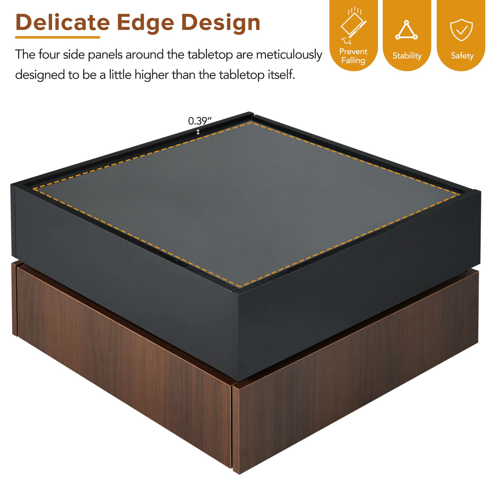 Multi Functional Square 360 Rotating Coffee Table With 2 Drawers, High Gloss 2 Tier Center Table With Swivel Tabletop And Storage, Walnut Table Frame Side Table For Living Room, Black Black Dark Walnut Primary Living Space Glossy Square Particle Board