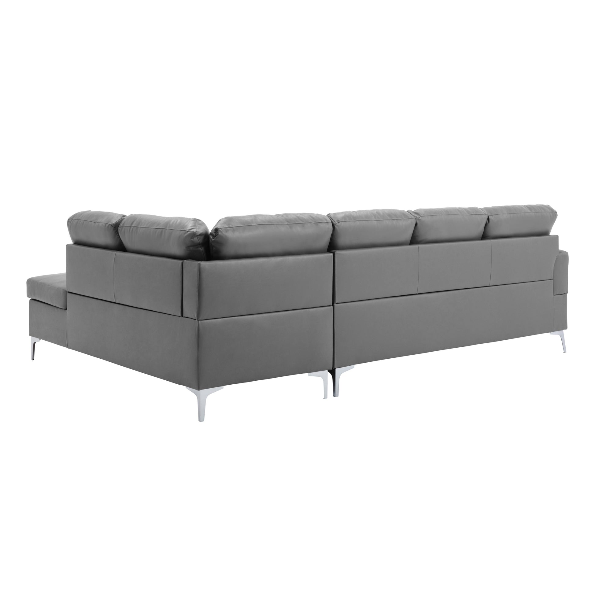 Contemporary Gray 3Pc Sectional Sofa With Rsf Chaise Ottoman Tufted Detail Faux Leather Upholstered Solid Wood Living Room Furniture L Shape Sofa Chaise Gray Faux Leather Wood Primary Living Space Contemporary L Shaped Solid Wood