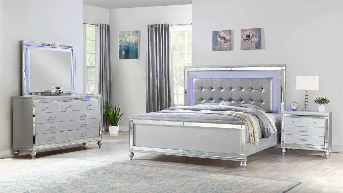 Sterling Queen 4 PC LED Bedroom set made with wood in box spring not required-queen-silver-wood-4 piece